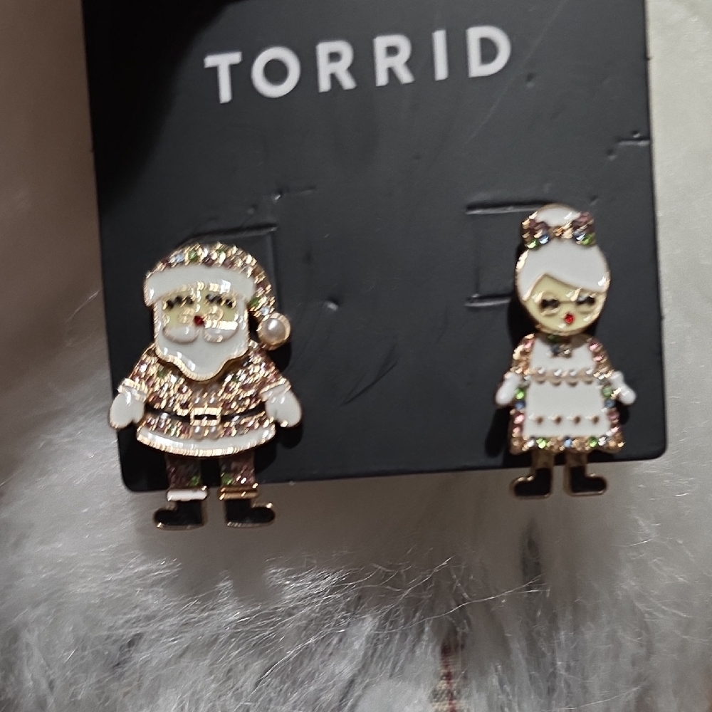 Torrid Santa and Mrs. Claus Earrings - Gold and White
